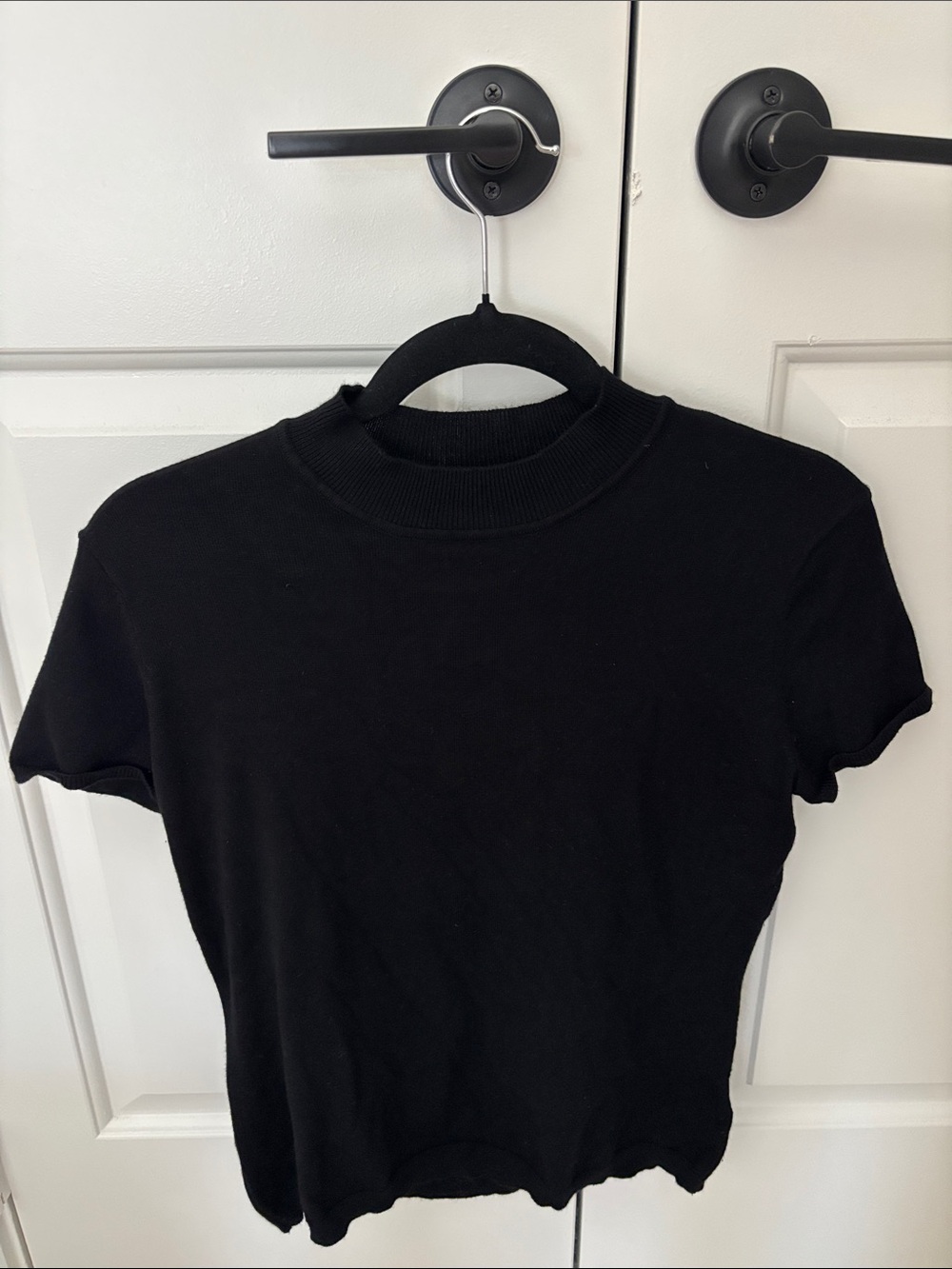 Black Short-Sleeve Mock Sweather Neck Top